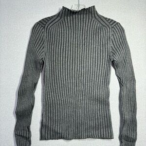 Ophelia Roe Women Small Ribbed Mock Turtleneck Long Sleeve Sweater Dark Gray NWT